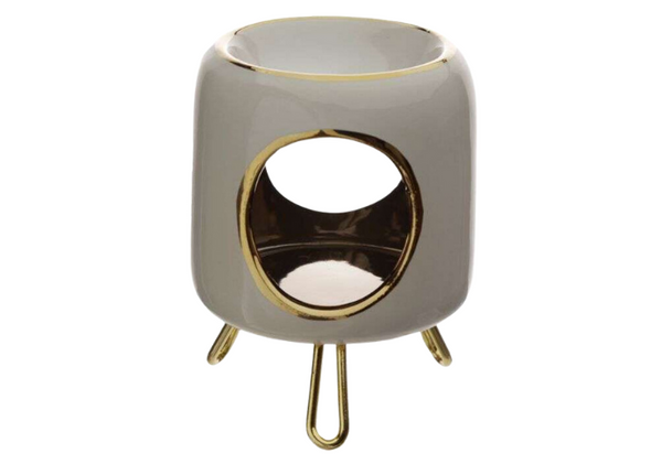 White Rounded Ceramic Oil Burner with Gold Feet