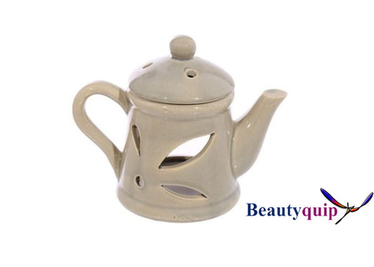 Ceramic Tea Pot Oil Burner with Lid - Sand