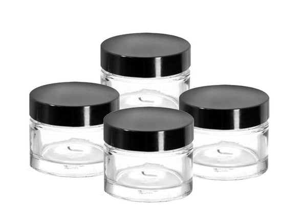 Glass Pots 30gm / Lip Balm Pots, Cosmetic / Clear, Black Lid