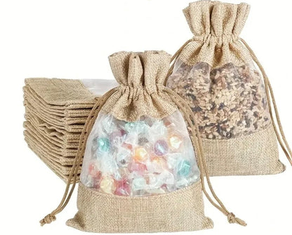 Drawstring Jute Bag - with Window